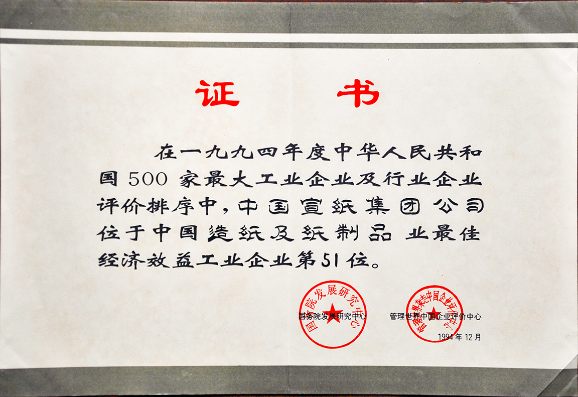 最佳经济效益工业企业第51位